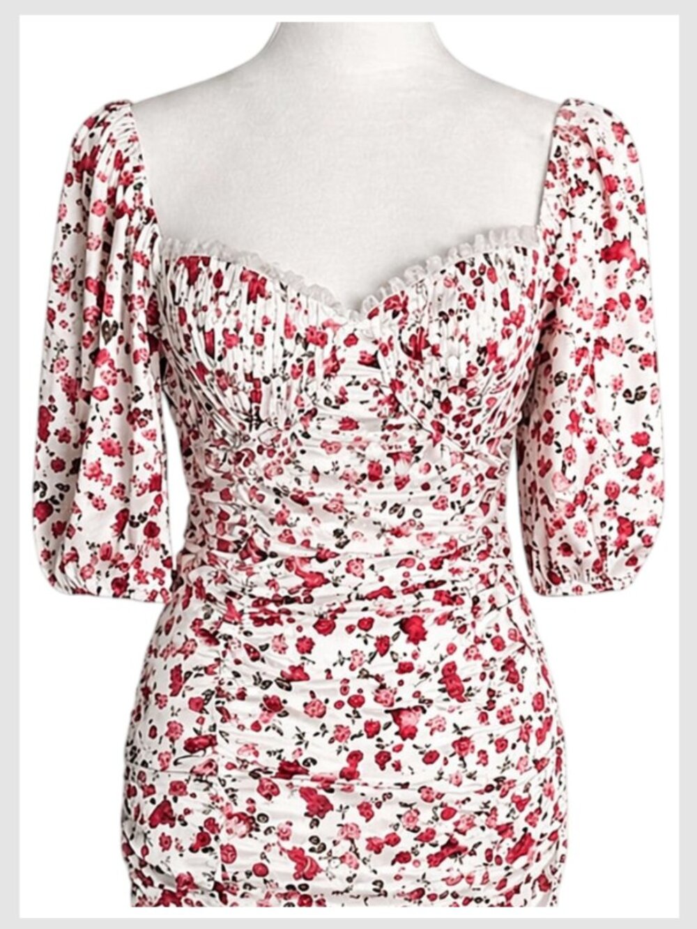 For Love & Lemons White Floral Ruched Mini Dress Sweetheart S - Picture 3 of 12